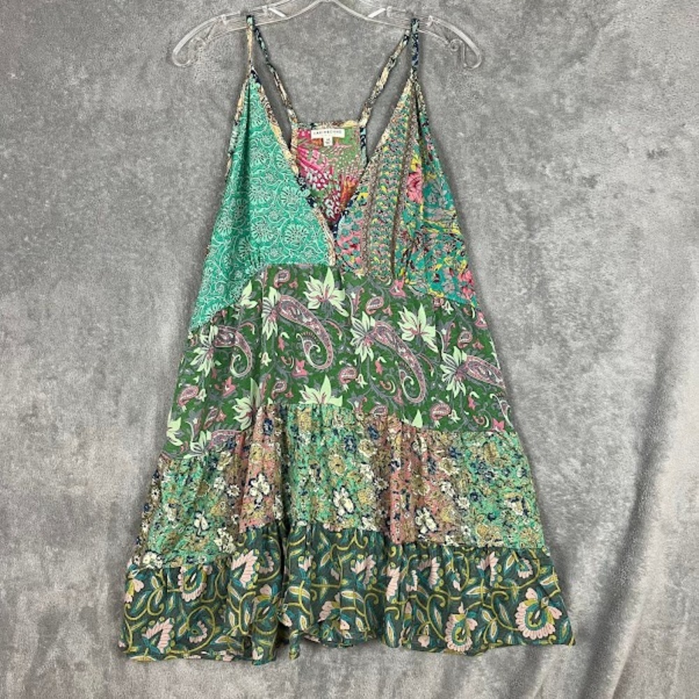 Earthbound Sari Mini Dress Womens M Tiered Patchwork Style Boho Hippie Festival